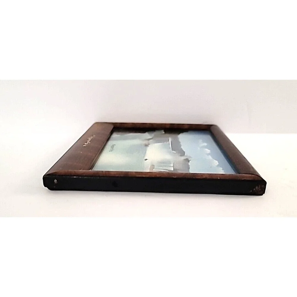 Niagara Falls Lithograph Print & Wooden Picture Frame Easel Stand Back 4.5